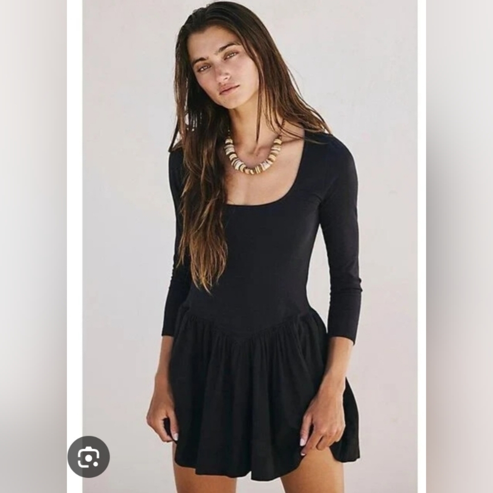 Free People Dress Medium Onda Drop Waist Mini Square Neck Pullover